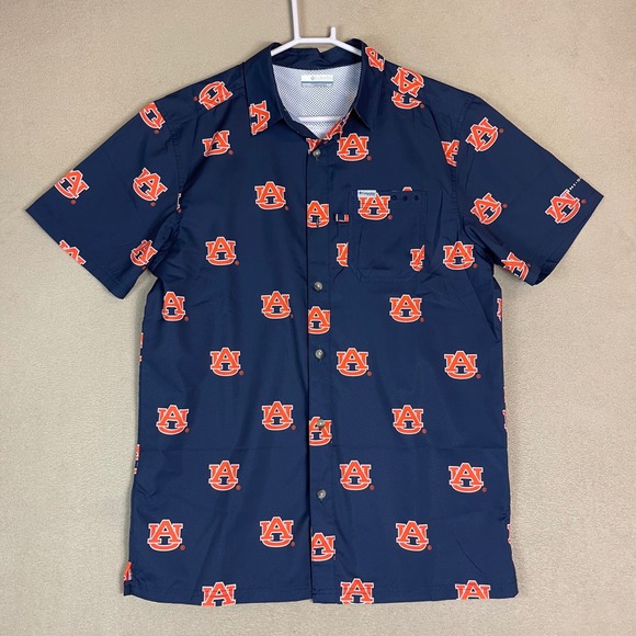 Columbia PFG Auburn Tigers Mens S Button Up Shirt Short Sleeve Collegiatens - Picture 1 of 10